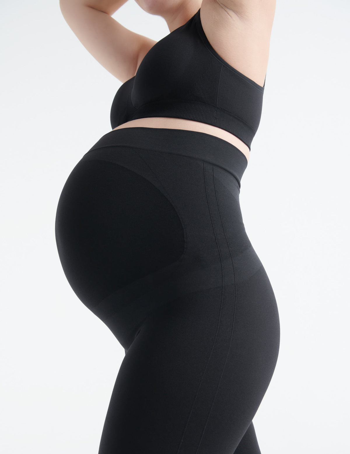 Front view of model wearing the BlissFit™ Maternity Legging highlighting the coverage & fit – Black – view 3 of 7