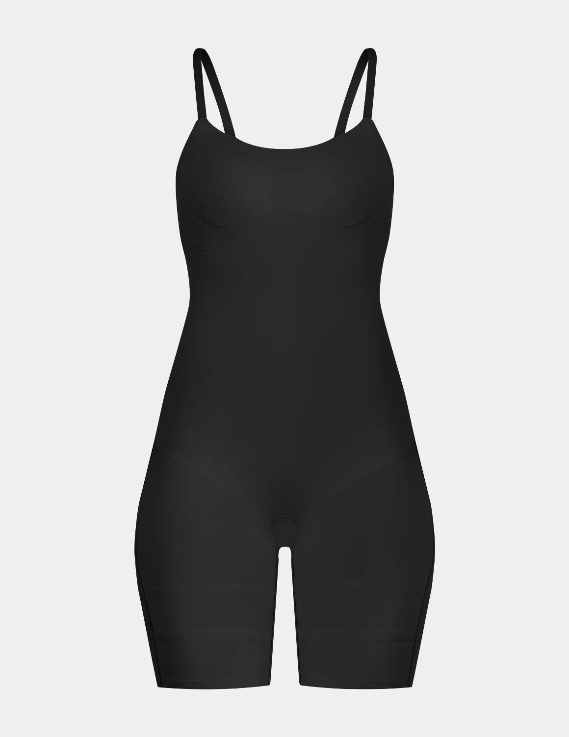 Customizable Shaper Mid-Thigh Bodysuit shown front-facing against a light gray background – Black – view 2 of 11