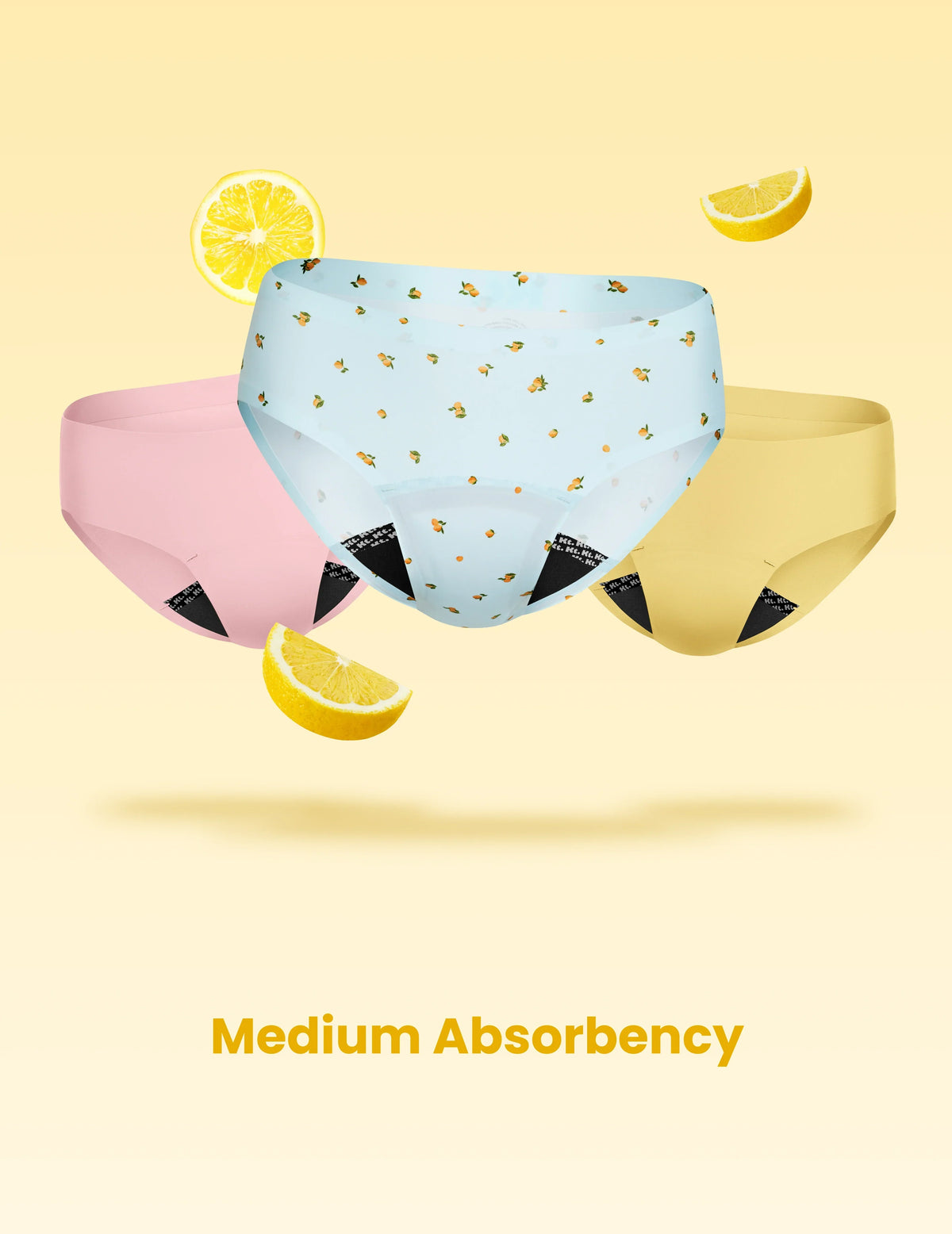 Teen Leakproof UltraThin No-Show Bikini 3-pack shown front-facing against a light yellow background – Lemon Sorbet/Ballet Pink/Lemonade – view 9 of 70