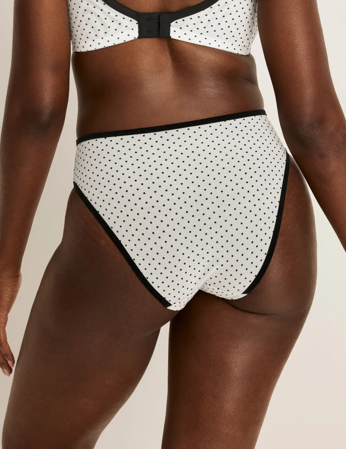 Back view of model wearing the Essential Full Mesh French Cut highlighting the coverage and smooth fit – White with Black Polka Dot – view 3 of 13