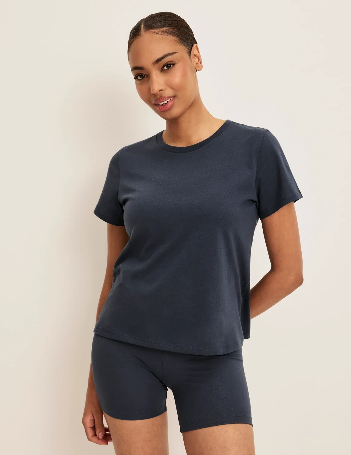 Front view of model wearing the Modal Ultra Soft Shorts highlighting the coverage and fit – Twilight Navy – view 11 of 20