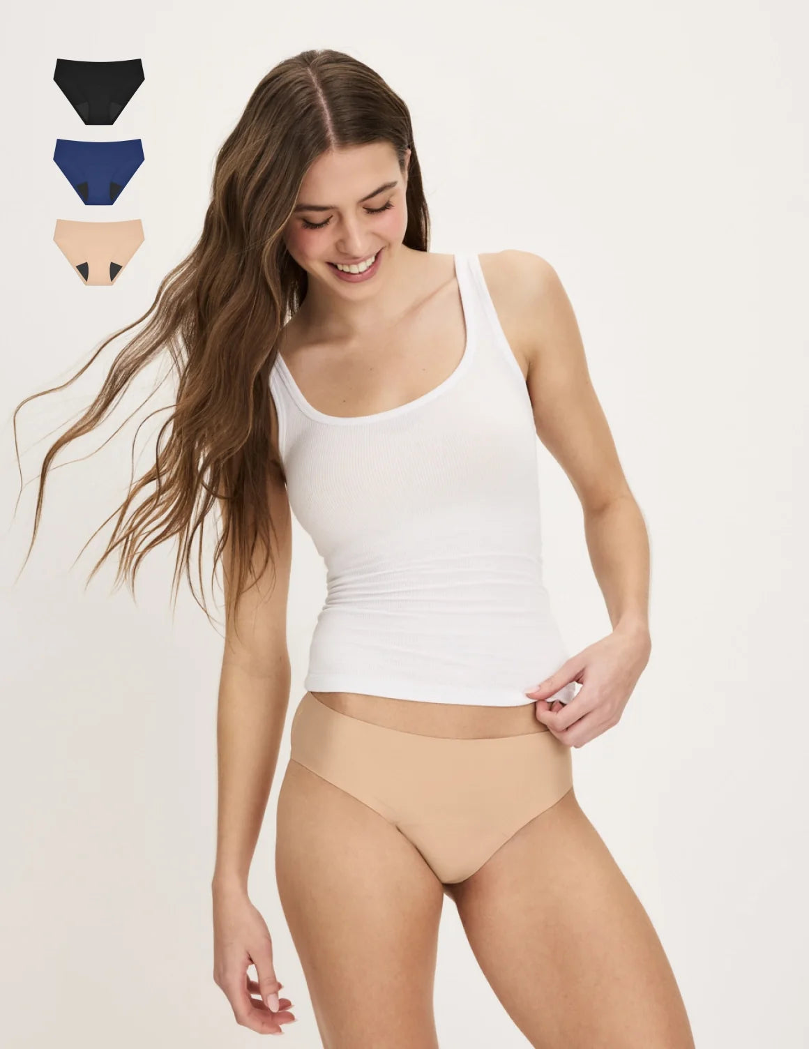Front view of model wearing the Teen Super Leakproof® No-Show Bikini highlighting the coverage and smooth fit – Night Sky/Beige/Black – view 8 of 29