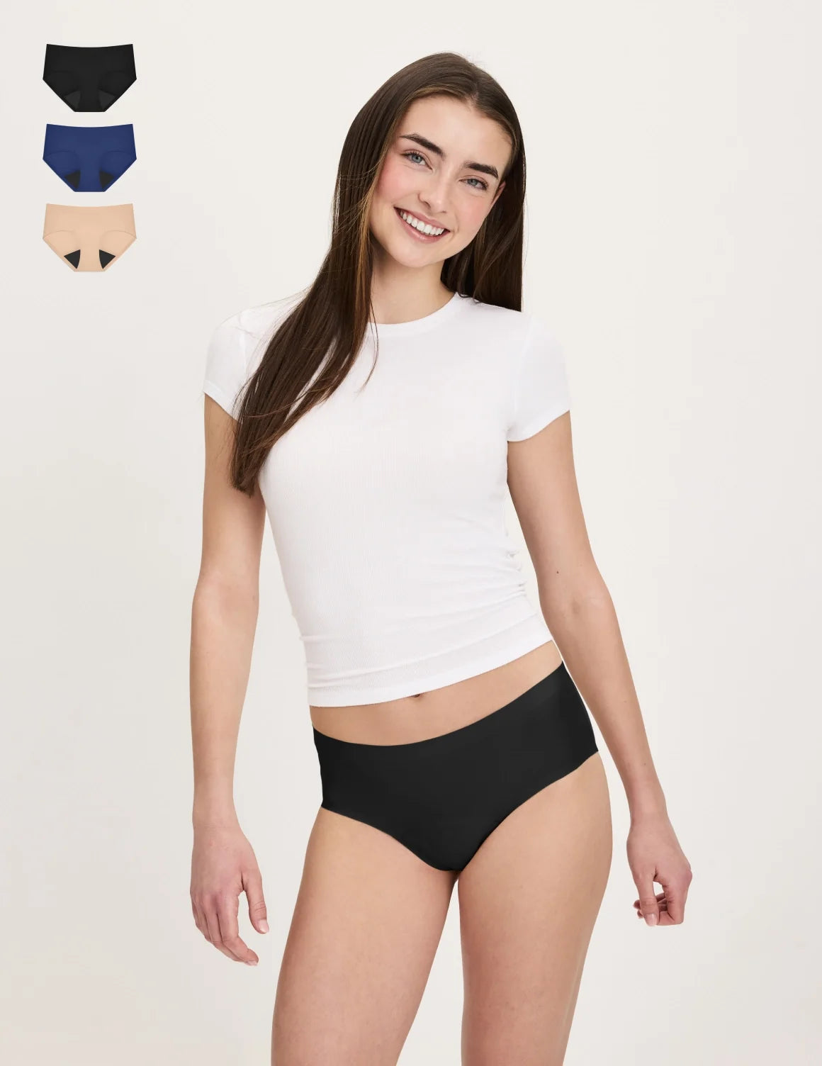 Front view of model wearing the Teen Super Leakproof® No-Show Boyshort highlighting the coverage and smooth fit – Night Sky/Beige/Black – view 7 of 29
