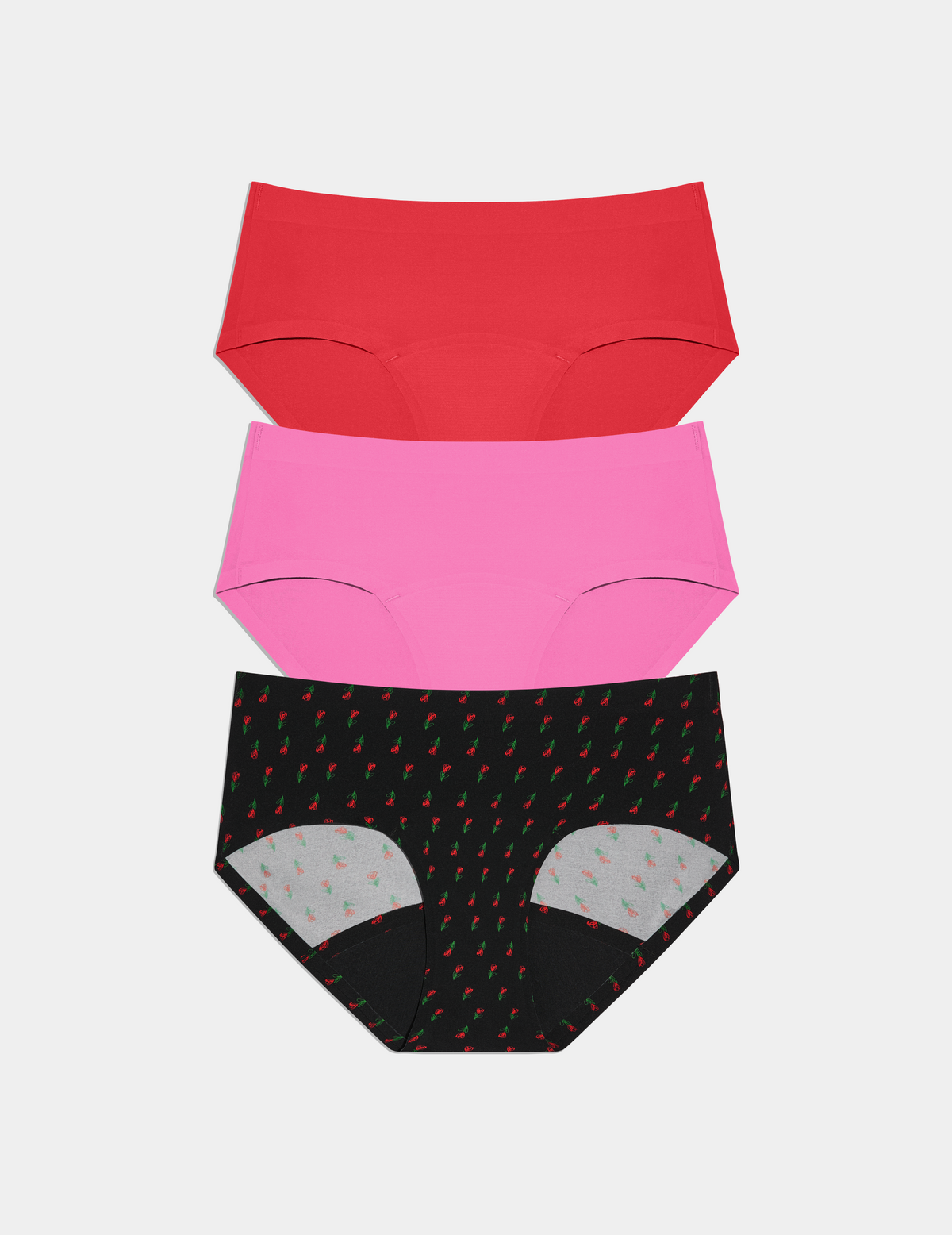 Teen Super Leakproof® No-Show Boyshort 3-pack shown front-facing against a light gray background – Red Tulip/Scarlet/Super Pink – view 11 of 29