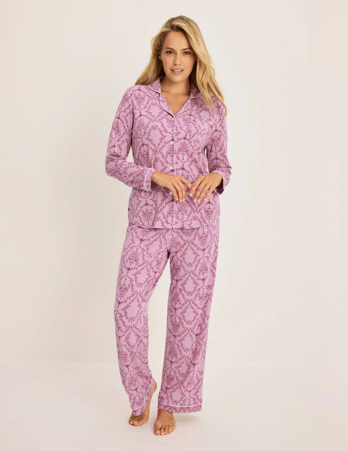 Modal Long Sleeve Sleep Set – Damask Print – view 1 of 35