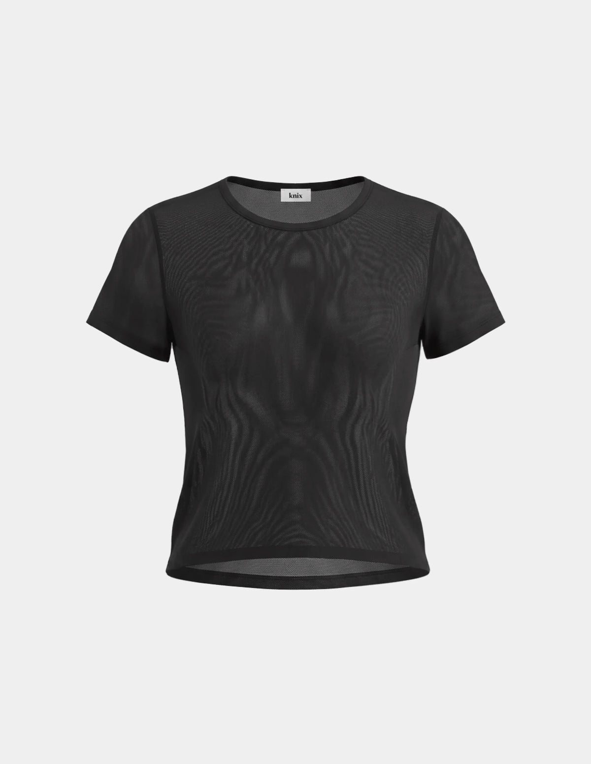 Mesh Short Sleeve Top shown front-facing against a light gray background – Black – view 2 of 9