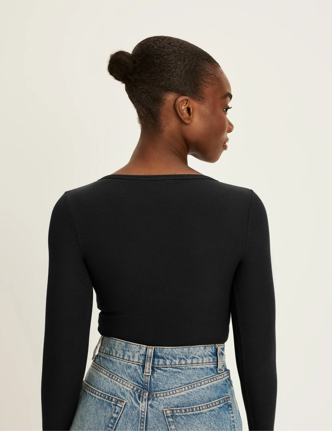 SculptRib™ Cotton Long Sleeve Henley Top – Black – view 3 of 10