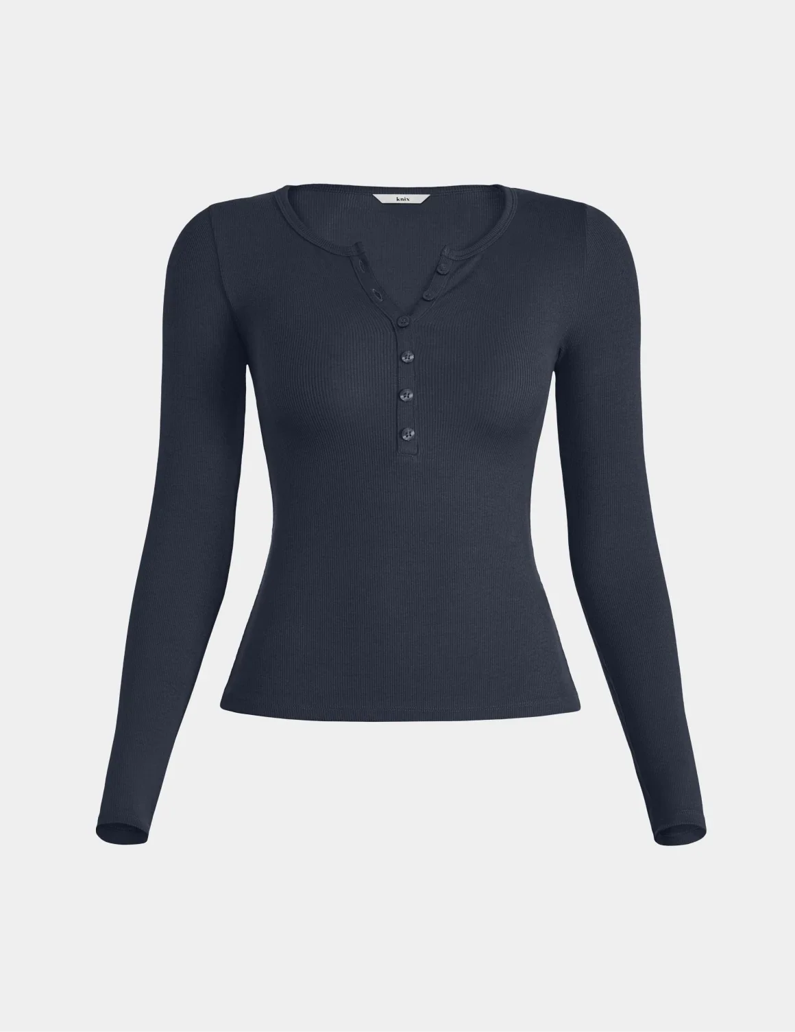 SculptRib™ Cotton Long Sleeve Henley Top – Twilight Navy – view 7 of 10
