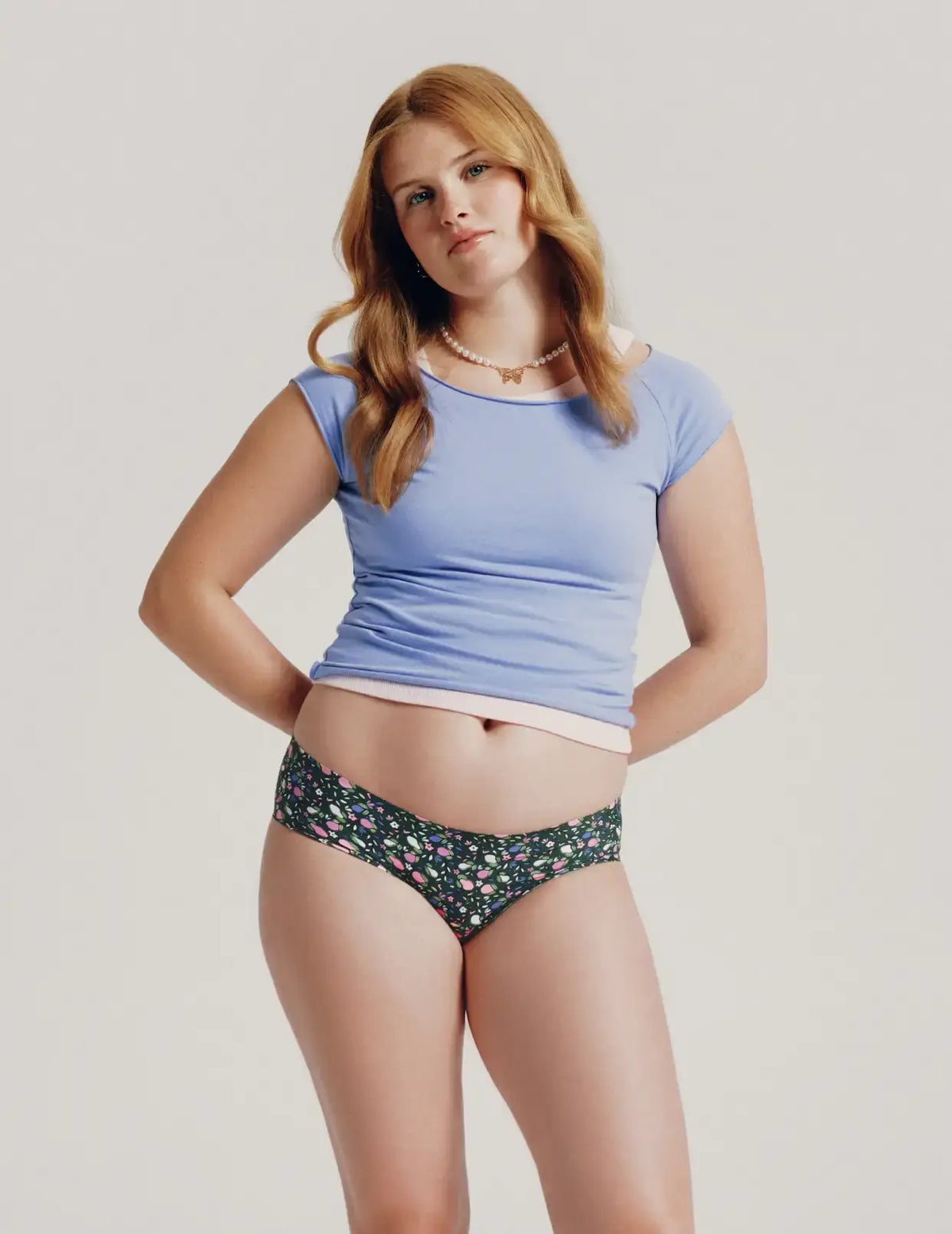 Front view of model wearing the Teen Leakproof UltraThin No-Show Bikini highlighting the coverage and smooth fit – Perfect Pear – view 4 of 72