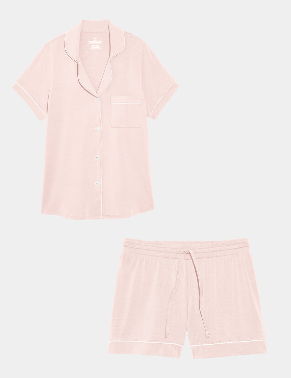 Modal Short Sleeve Sleep Set shown front-facing against a light gray background – Hush/White – view 6 of 27