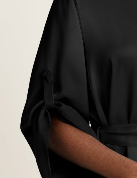 Front view of model wearing the Satin Robe highlighting the coverage and fit – Black – view 4 of 18