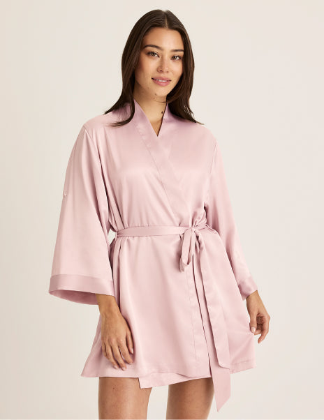 Front view of model wearing the Satin Robe highlighting the coverage and fit – Hush – view 9 of 18