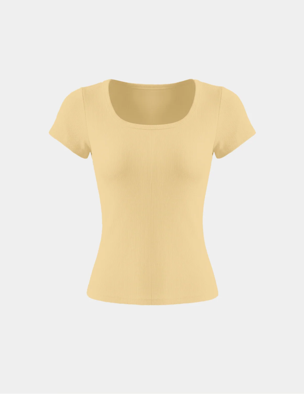 SculptRib™ Cotton Scoop Neck T-Shirt shown front-facing against a light gray background – Buttercup – view 6 of 21