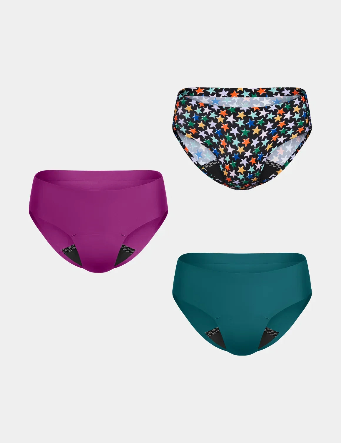 Teen Leakproof UltraThin Bikini 3-pack shown front-facing against a light gray background – Comet/Atmosphere/Starstruck – view 3 of 19