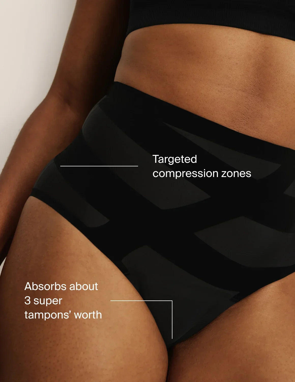 Text on Image: Targeted compression zones. Absorbs about 3 super tampons' worth. – view 8 of 8