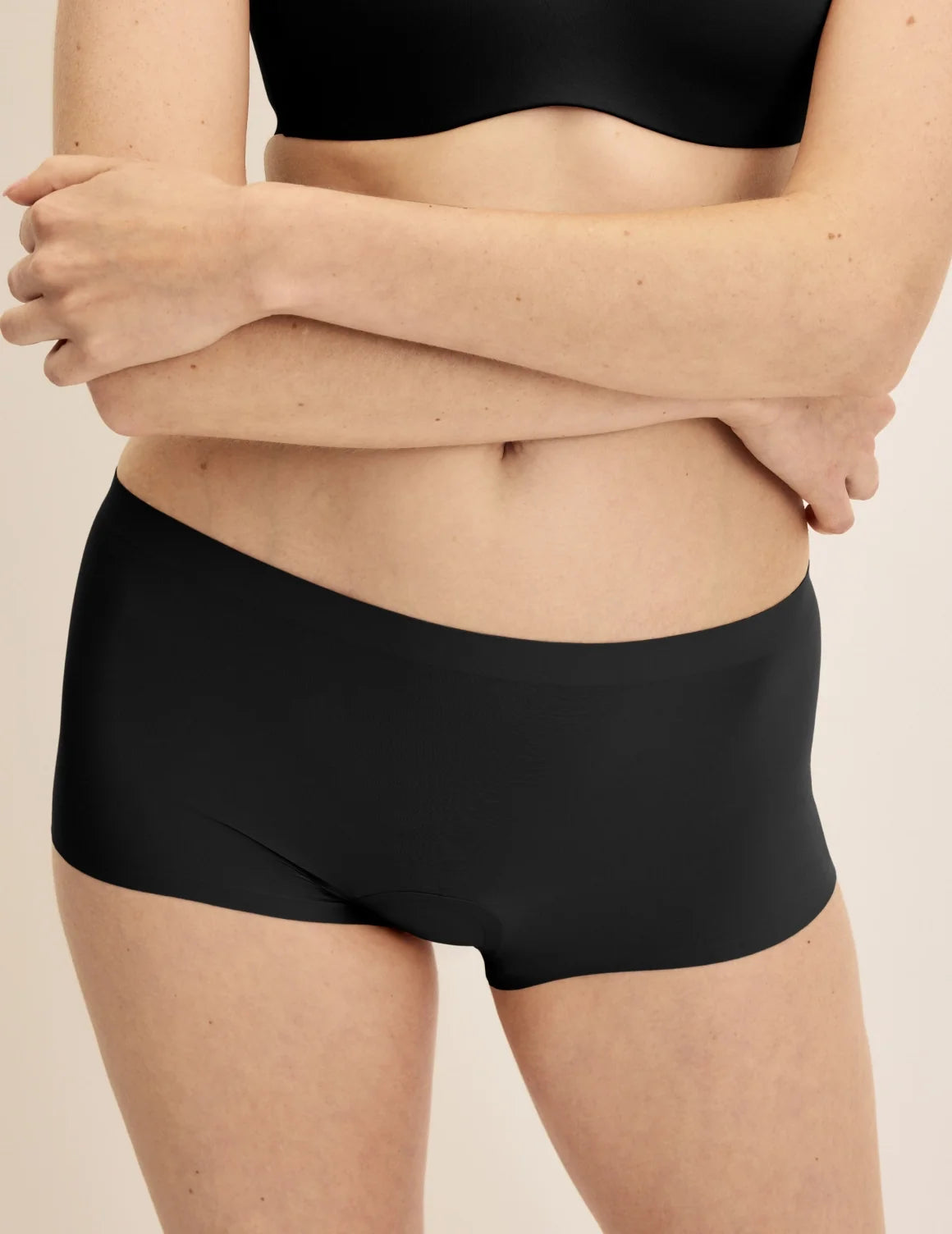 Front view of model wearing the Leakproof UltraThin No-Show Boybrief highlighting the coverage and smooth fit – Black – view 2 of 12