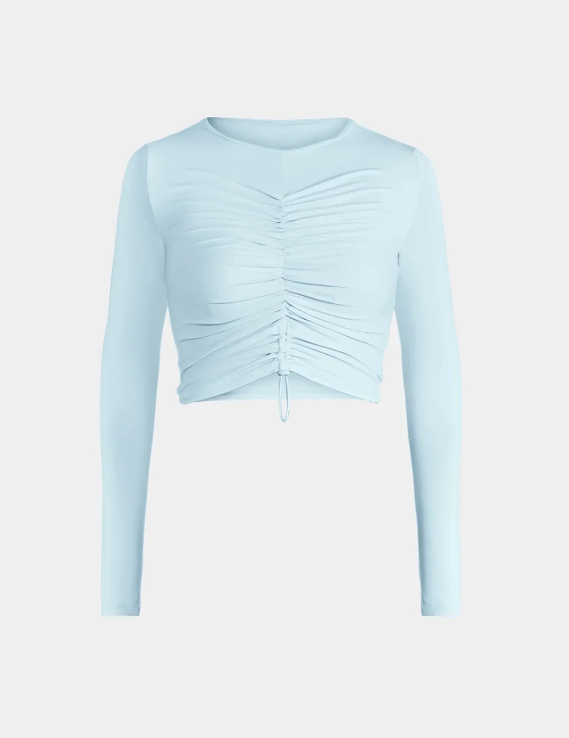 Ruched Long Sleeve Swim Top shown front-facing against a light gray background – Blue Ice – view 5 of 18