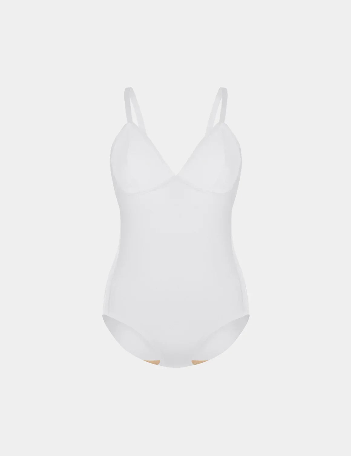 Mesh Deep V Bodysuit shown front-facing against a light gray background – White – view 6 of 17