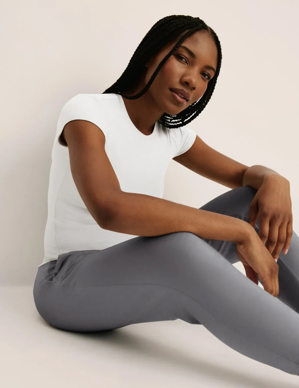 Front view of model wearing the Modal Jogger highlighting the coverage and fit – Titanium – view 7 of 17