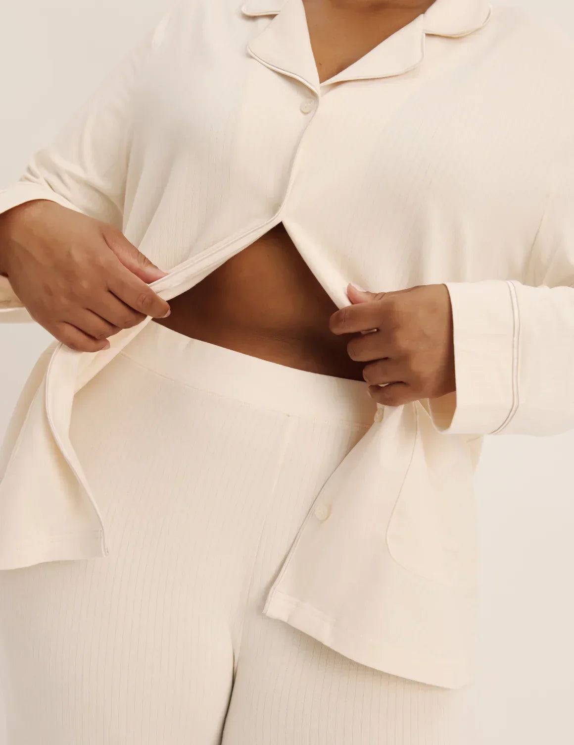 Front view of model wearing The Quintessential Sleep Set highlighting the coverage and fit – Ivory – view 12 of 44