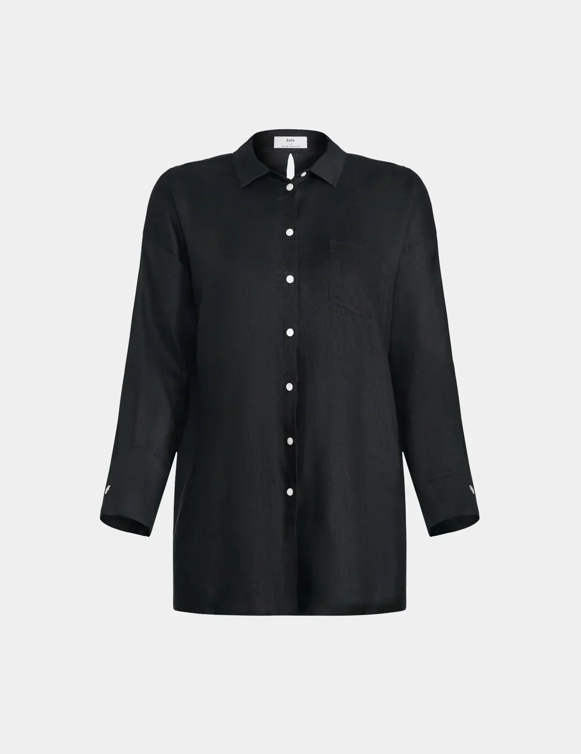 Linen Beach Shirt shown front-facing against a light gray background – Black – view 3 of 16