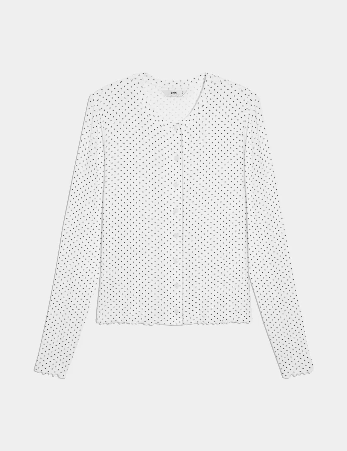 Pointelle Cardigan shown front-facing against a light gray background – White with Black Polka Dot – view 6 of 19