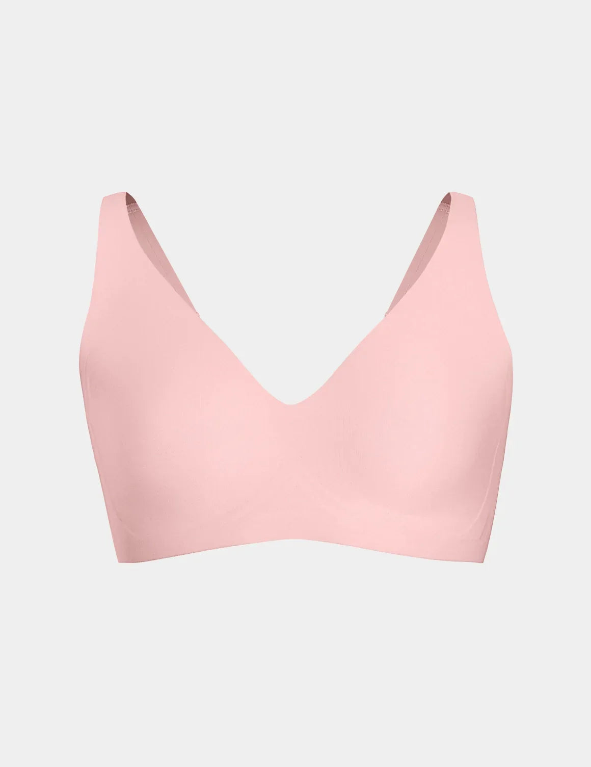 Wireless bra with a V-neckline, adjustable straps, and smooth molded cups, shown front-facing against a light gray background – Rose Water – view 11 of 50