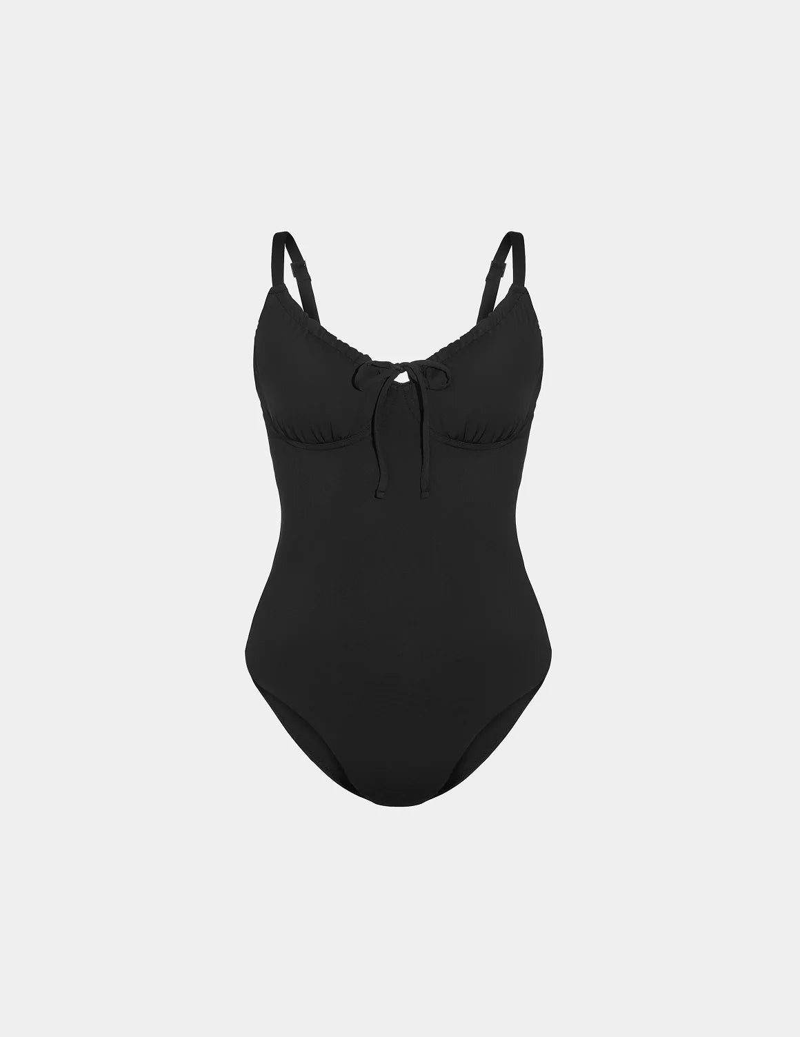 Sculpt Front Tie One Piece Swimsuit shown front-facing against a light gray background – Black – view 2 of 5