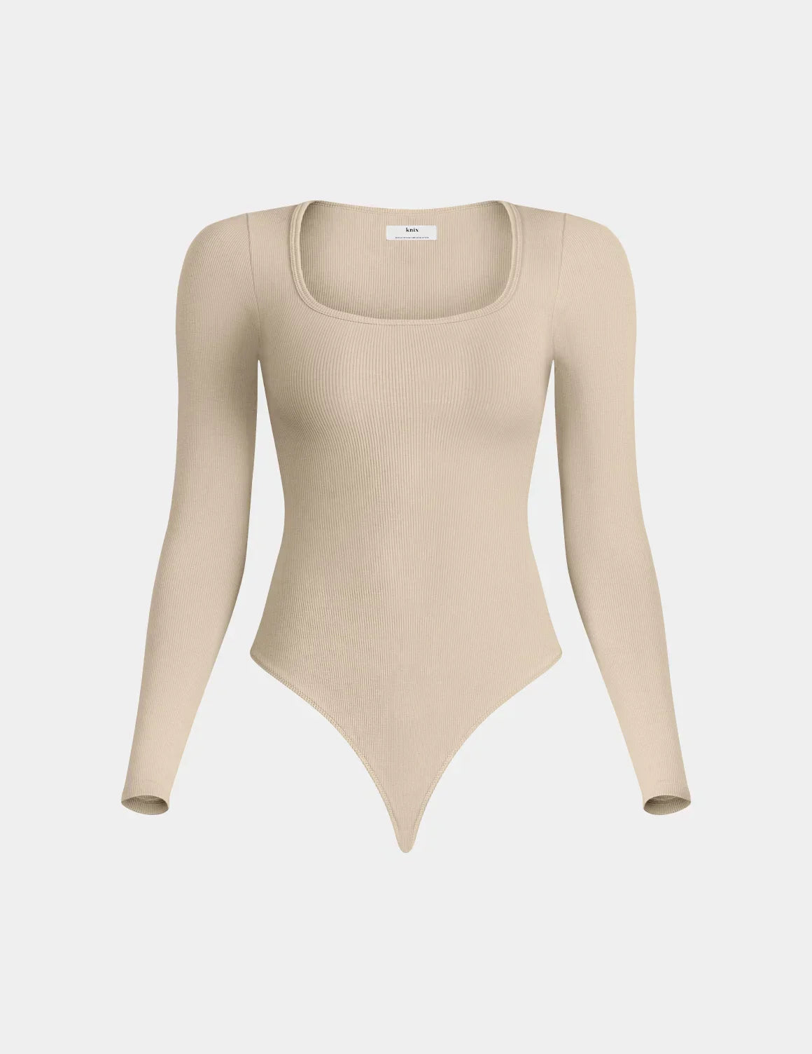 SculptRib™ Cotton Bodysuit shown front-facing against a light gray background – Fawn – view 4 of 13