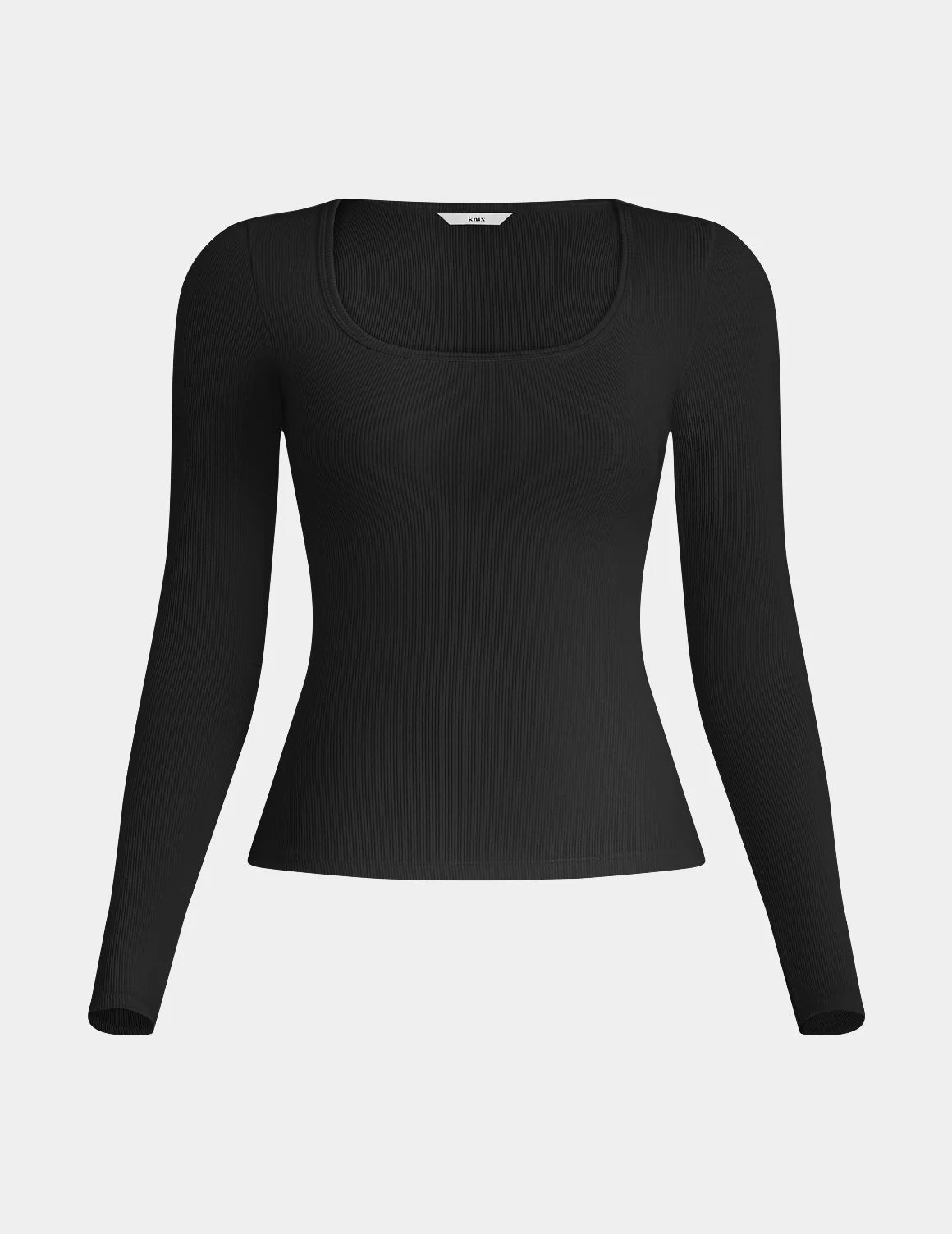 SculptRib™ Cotton Long Sleeve Top shown front-facing against a light gray background – Black – view 2 of 24