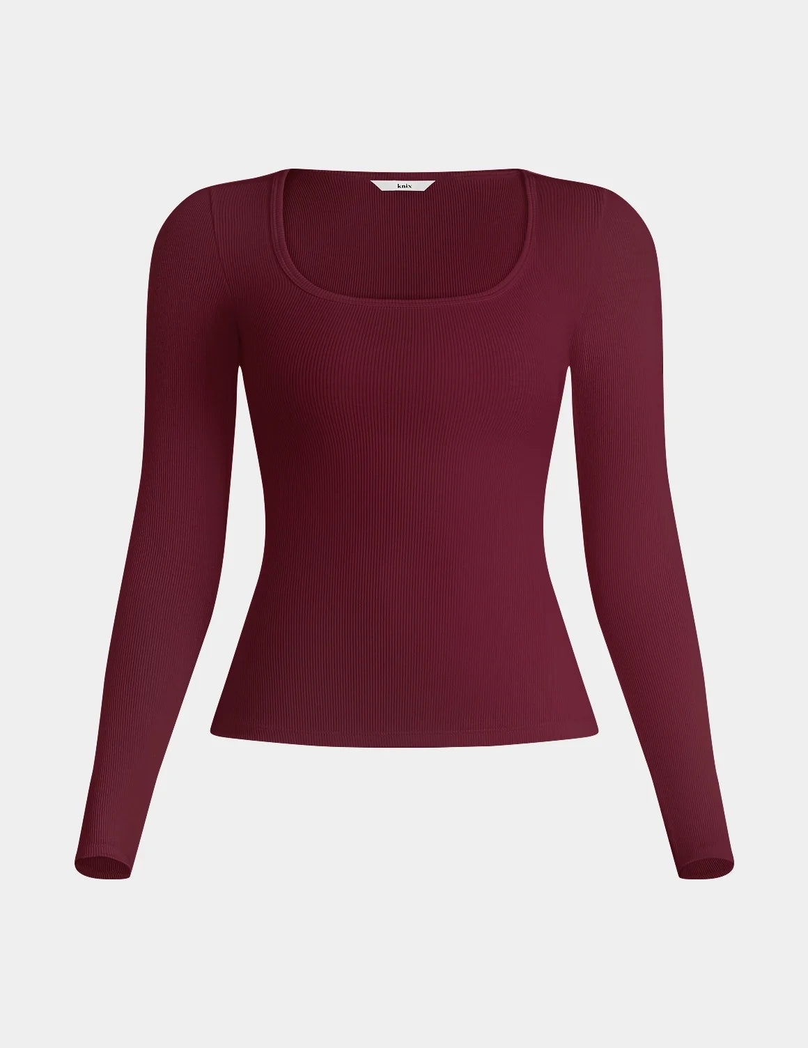 SculptRib™ Cotton Long Sleeve Top shown front-facing against a light gray background – Dark Cherry – view 6 of 24