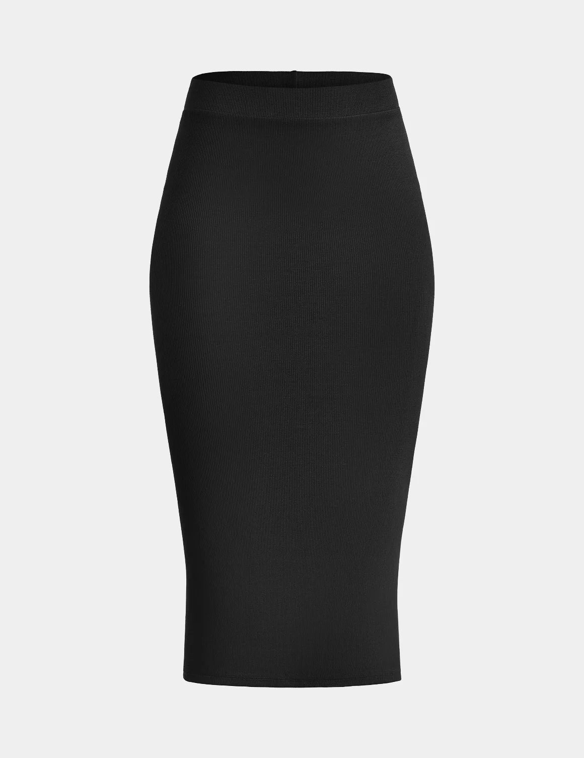 SculptRib™ Cotton Midi Pencil Skirt shown front-facing against a light gray background – Black – view 2 of 23