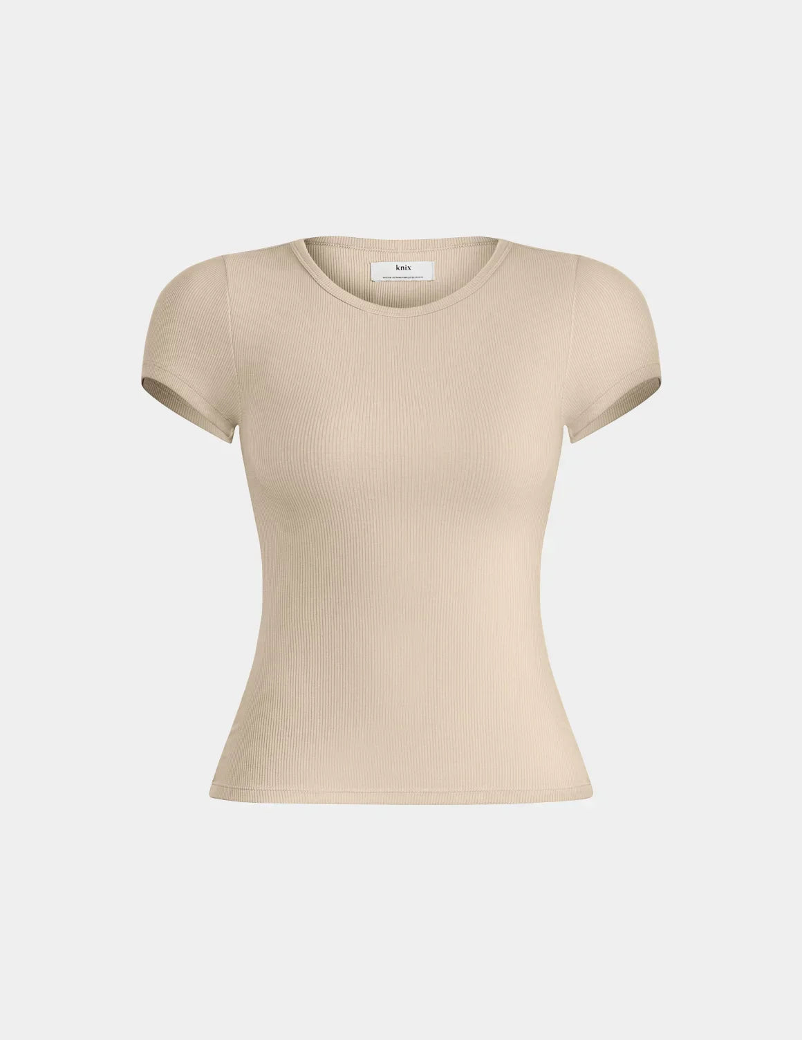 SculptRib™ Cotton T-Shirt shown front-facing against a light gray background – Fawn – view 7 of 19