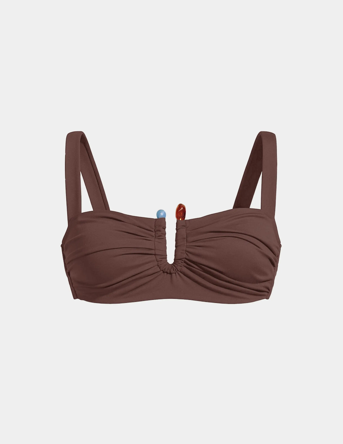 Limited-Edition Sculpt Ruched Bikini Top shown front-facing against a light gray background – Espresso – view 11 of 13