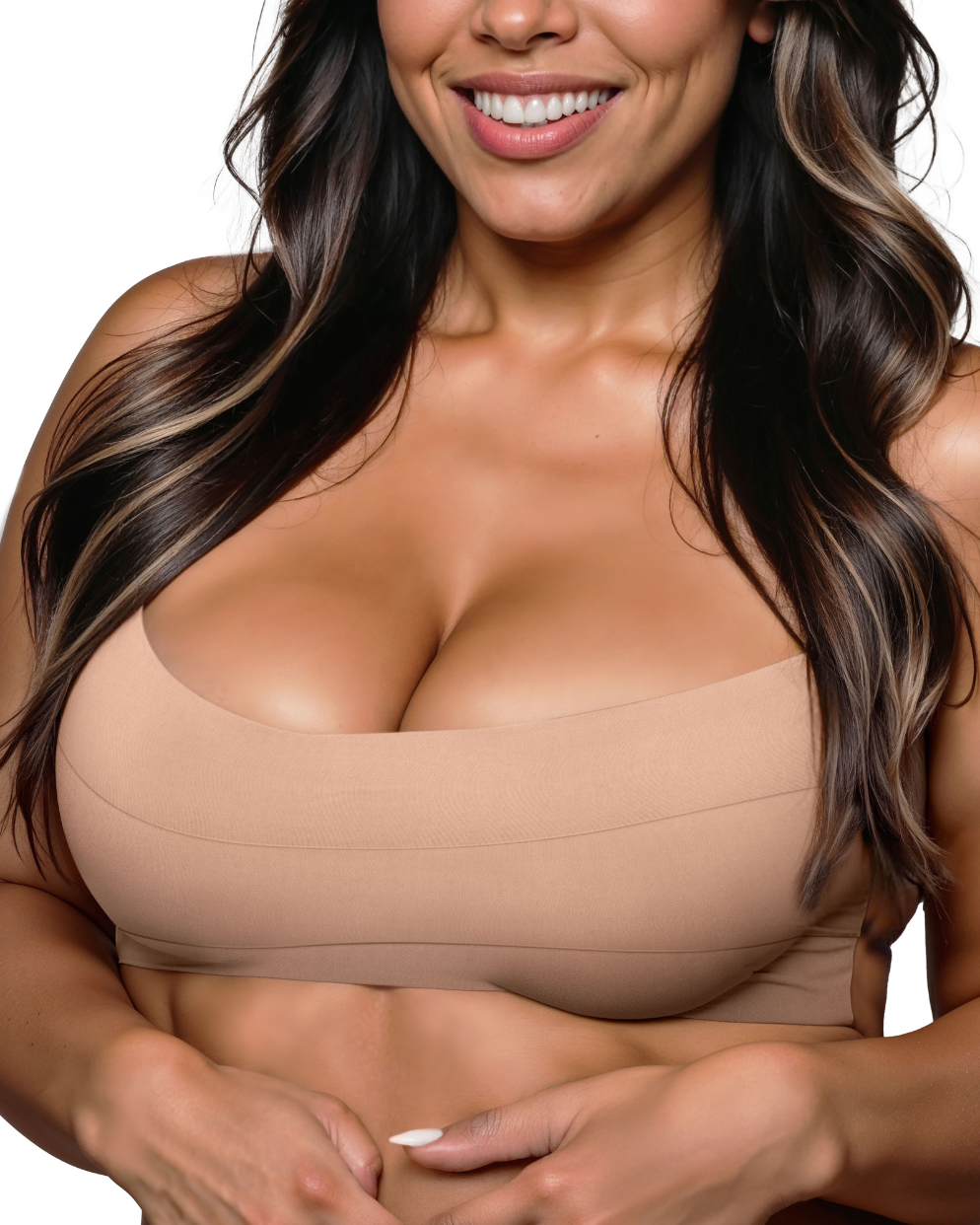 Front view of model wearing the Shape Tape Adhesive Breast Tape highlighting the coverage and fit – No. 5 Soft Tan – view 2 of 17