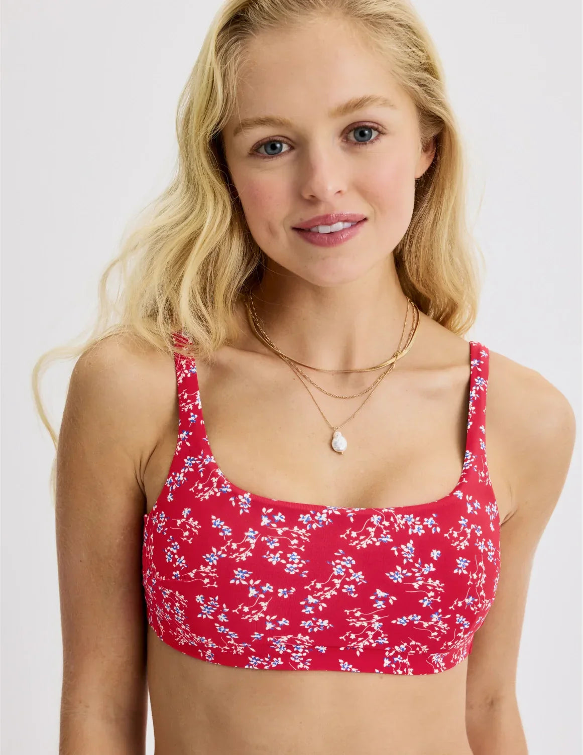 Front view of model wearing the Teen Square Neck Scoop Bikini Top highlighting the coverage and fit – Poppy Petal – view 2 of 28