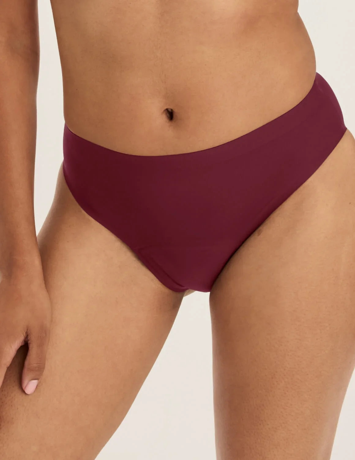 Front view of model wearing the Super Leakproof® No-Show French Cut highlighting the coverage and smooth fit – Dark Cherry – view 10 of 27