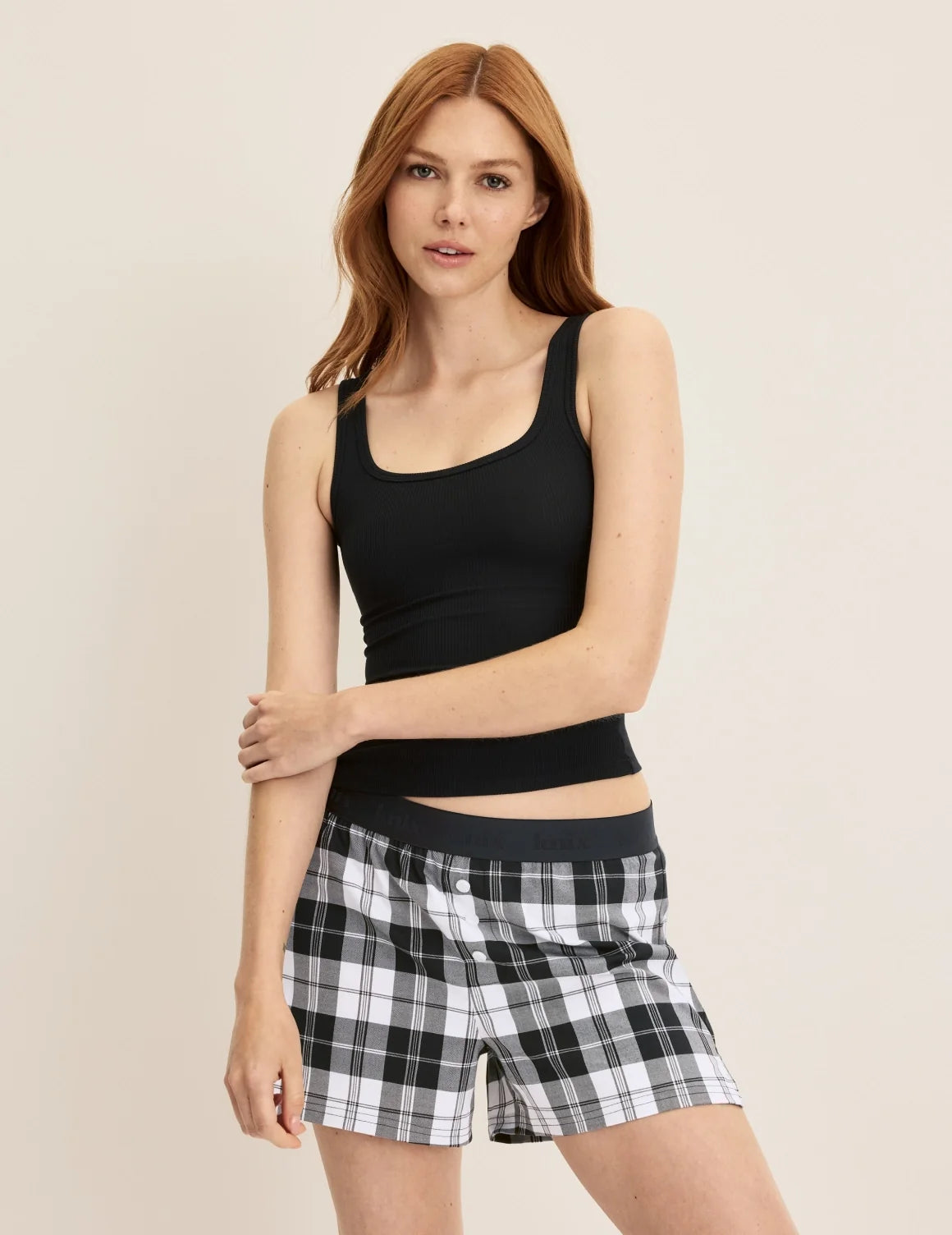 Front view of model wearing the Super Leakproof® Dream Boxer™ highlighting the coverage and fit – Plaid – view 6 of 63