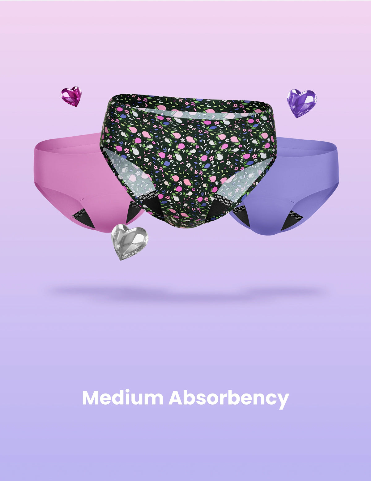 Teen Leakproof UltraThin No-Show Bikini 3-pack shown front-facing against a light purple background – Guava/Festival Blue/Perfect Pear – view 8 of 70