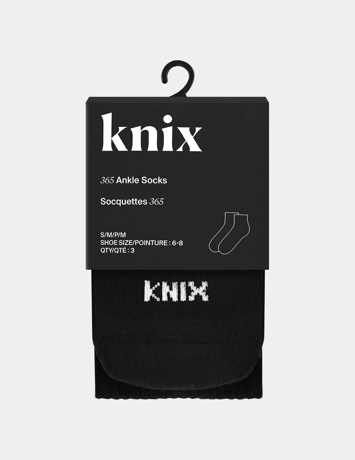 365 Ankle Socks 3-Pack shown front-facing against a light gray background – Black – view 2 of 6