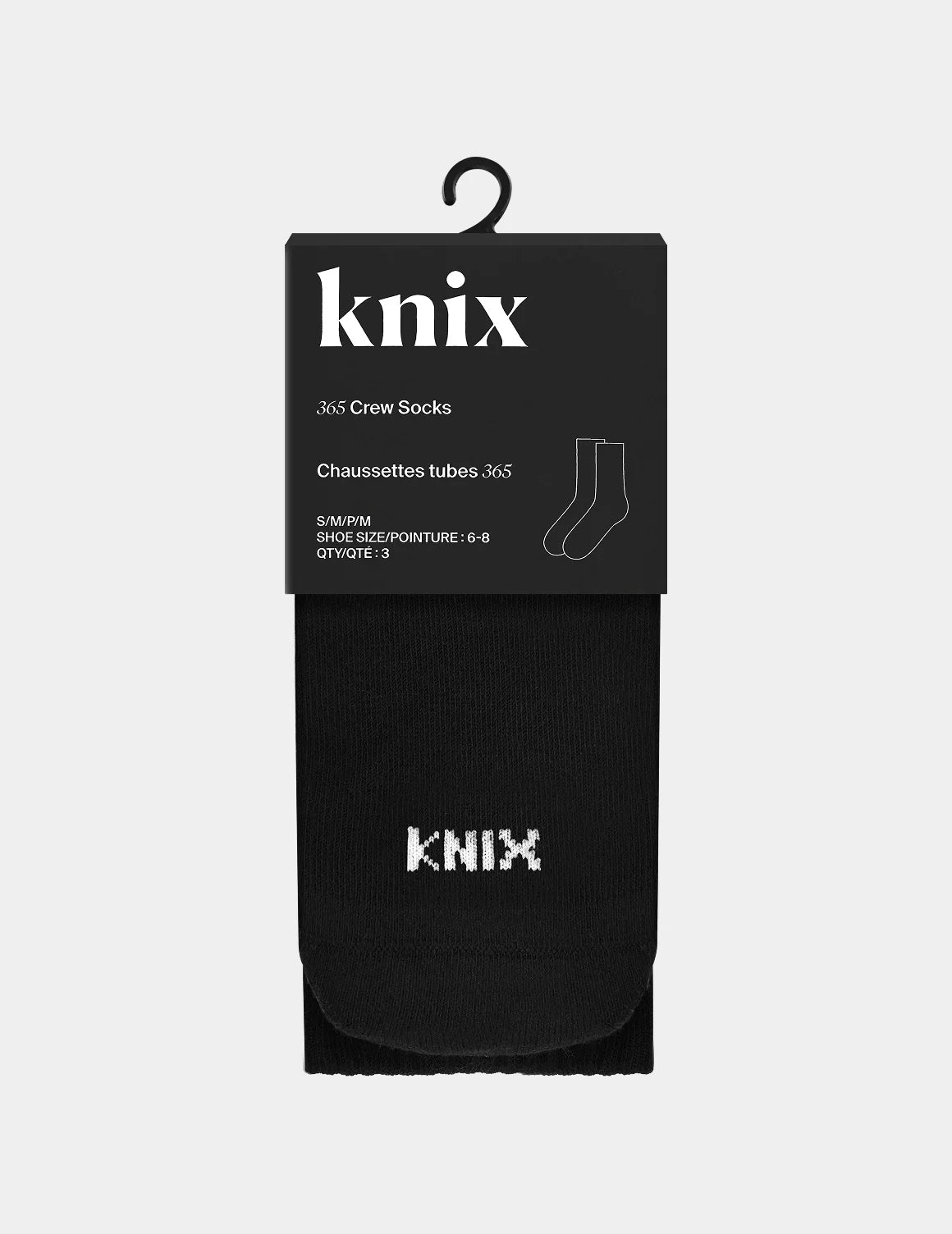 365 Crew Socks 3-Pack shown front-facing against a light gray background – Black – view 2 of 6