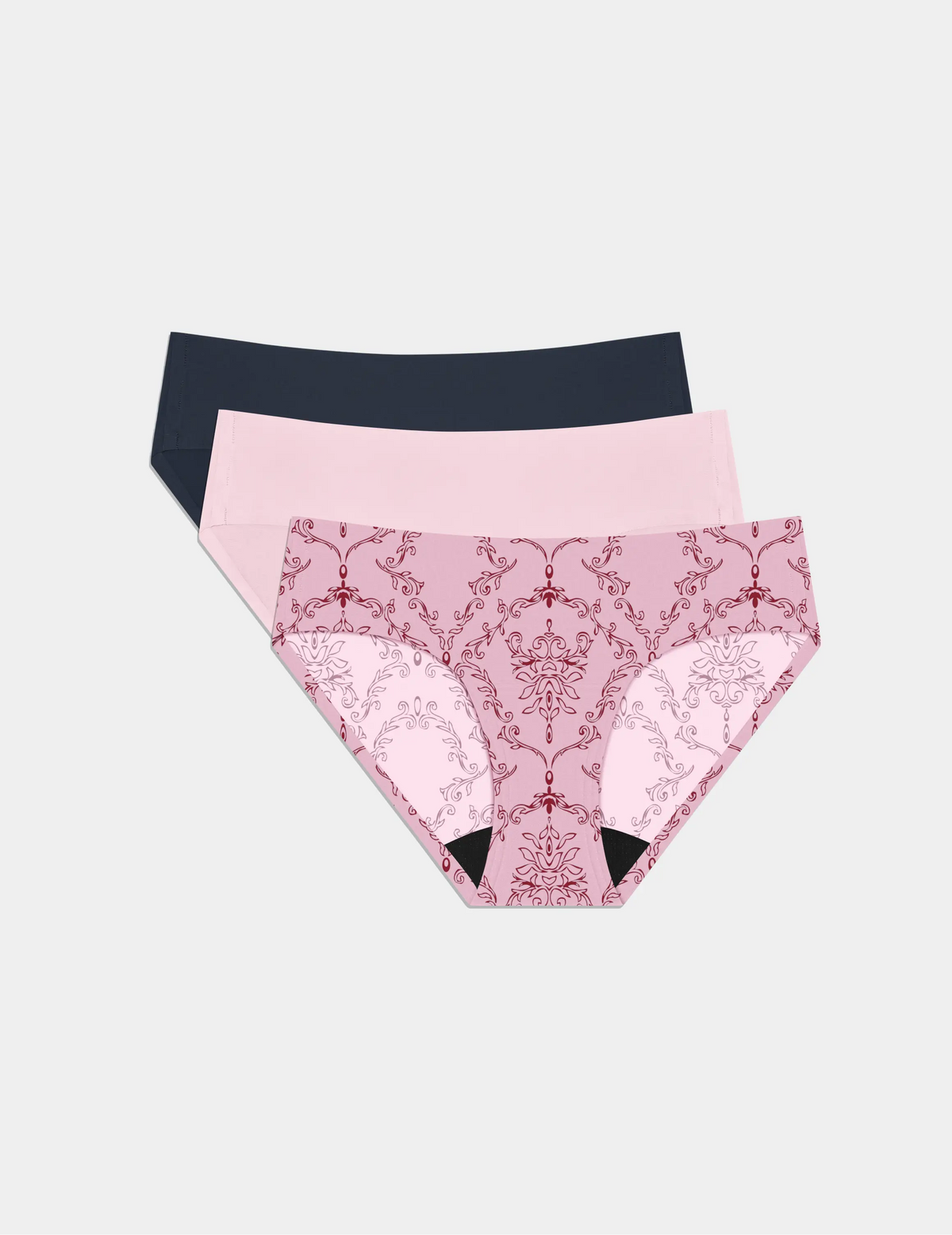 Light Leakproof No-Show Bikini 3-Pack – Twilight Navy/Damask/Pink Party – view 1 of 10