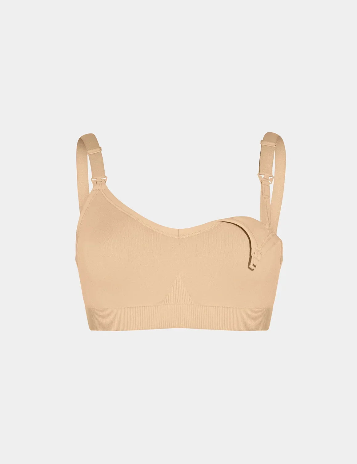 View of BlissFit™ Nursing Bra shown front-facing against a light gray background – Warm Sand – view 4 of 15