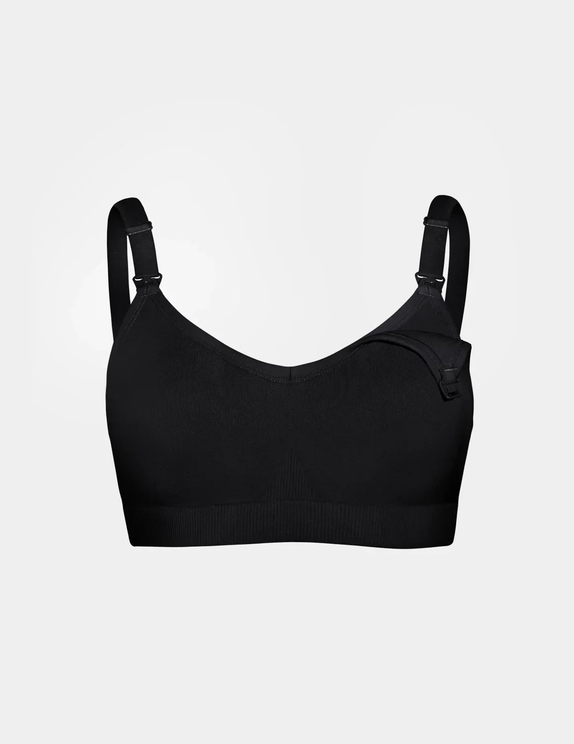 View of BlissFit™ Nursing/Pumping Bra shown front-facing against a light gray background – Black – view 3 of 13