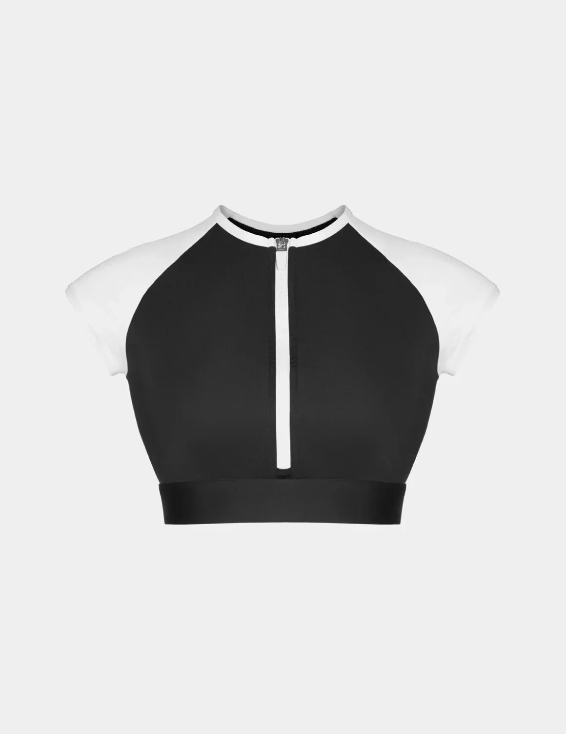 Cap-Sleeve Bikini Top shown front-facing against a light gray background – Black/White – view 2 of 5