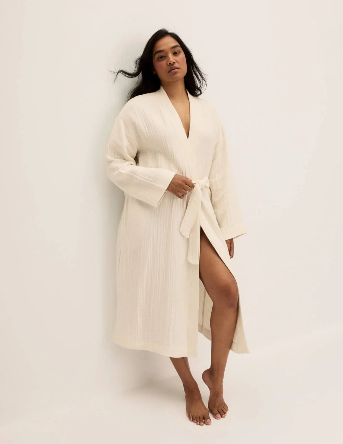 Front view of model wearing the Cotton Breeze Robe highlighting the coverage and fit – Ivory – view 2 of 12
