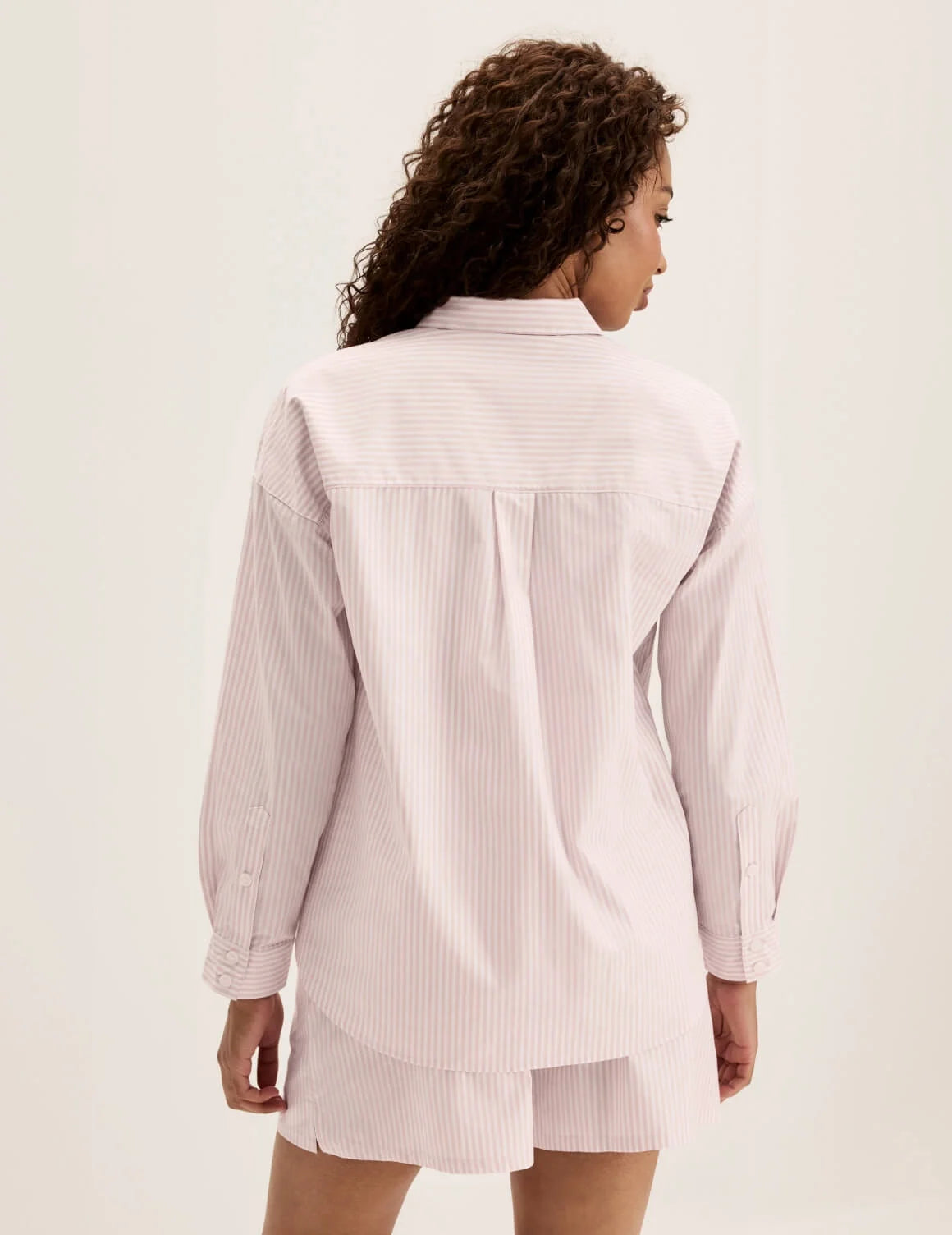 Back view of model wearing the Classic Cotton PJ Set highlighting the coverage and fit – Hush Stripe – view 10 of 17