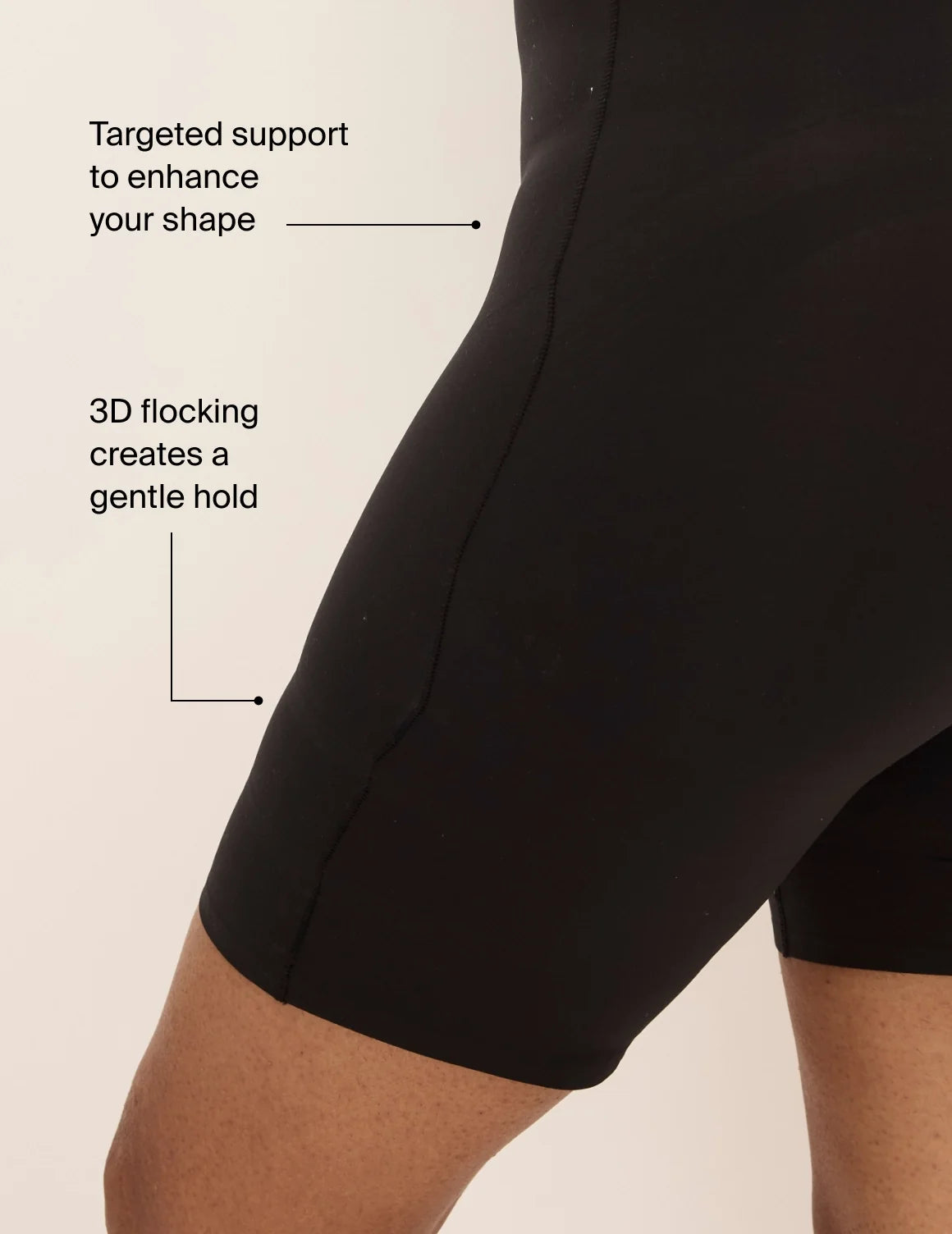 On image text: Targeted support to enhance your shape. 3D flocking creates a gentle hold. – Black – view 9 of 11