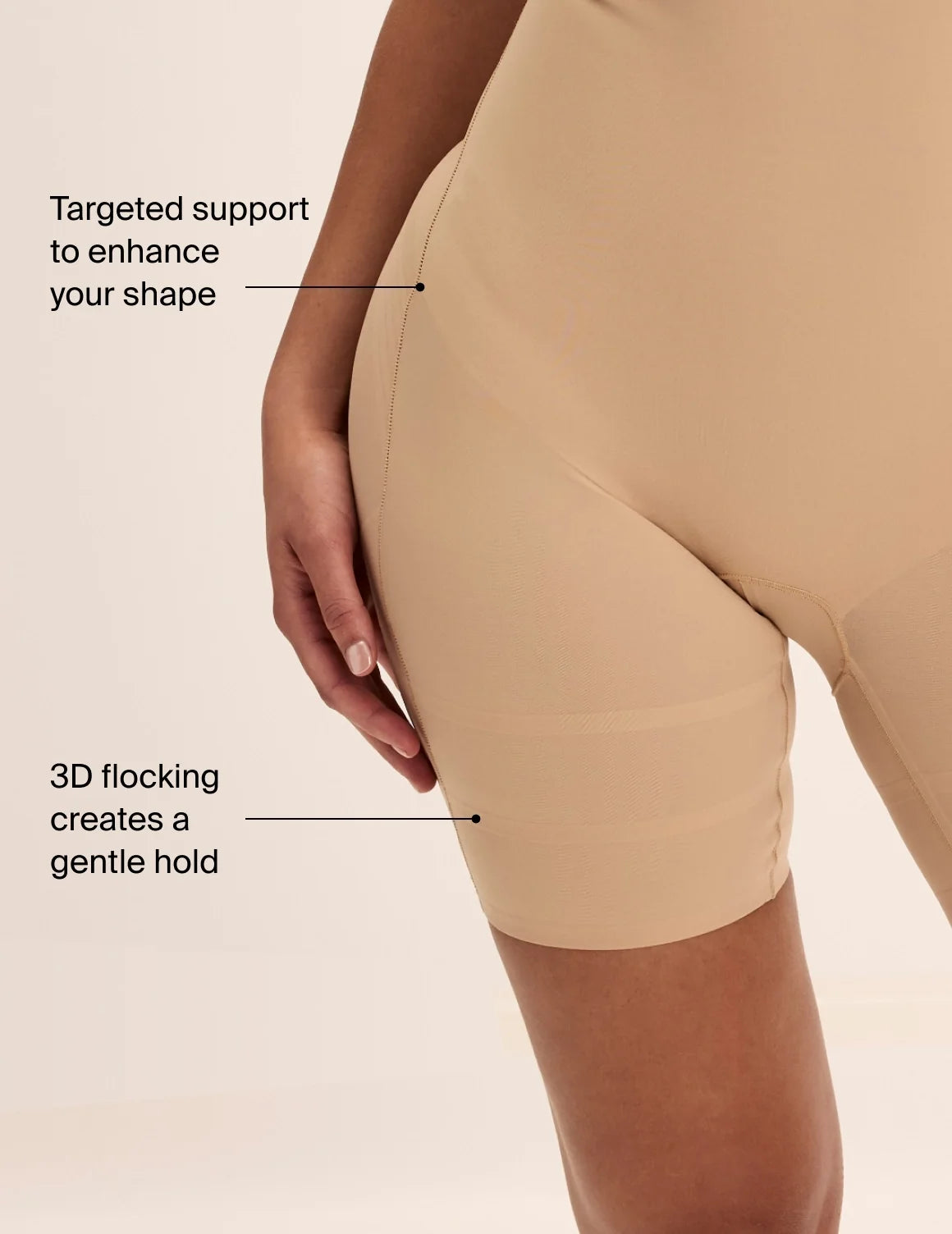 On image text: Targeted support to enhance your shape. 3D flocking creates a gentle hold. – Warm Sand – view 11 of 11