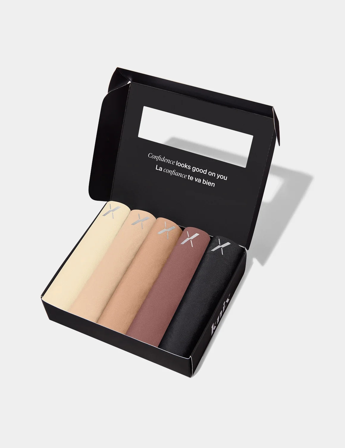 Essential No-Show High Rise 5-Pack in an open box shown front-facing against a light gray background – Nude Multi – view 2 of 16